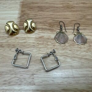 Vintage Earrings Lot 3 Sets Gold Tone Trifari Silver Tone Napier & Seashells